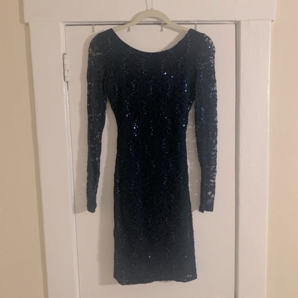 Jump Girl Navy Blue‎ Sequin Mini Lace Dress Small